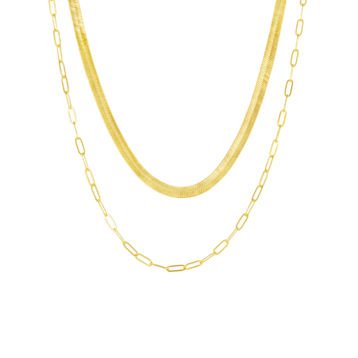 Herringbone and Rectangular Sterling Silver Necklace Layering Set