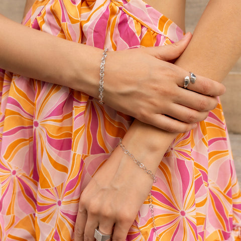 Pentagon Geometric Sterling Silver Link Bracelet & Anklet