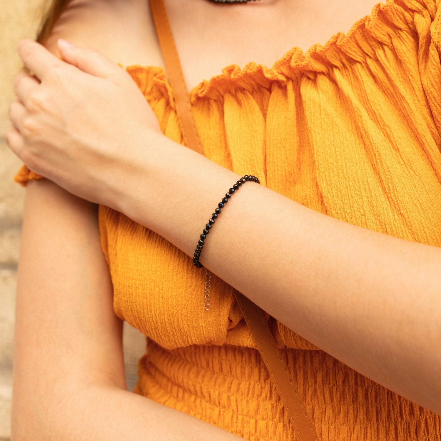 Sterling Silver Black Natural Spinel Bracelet