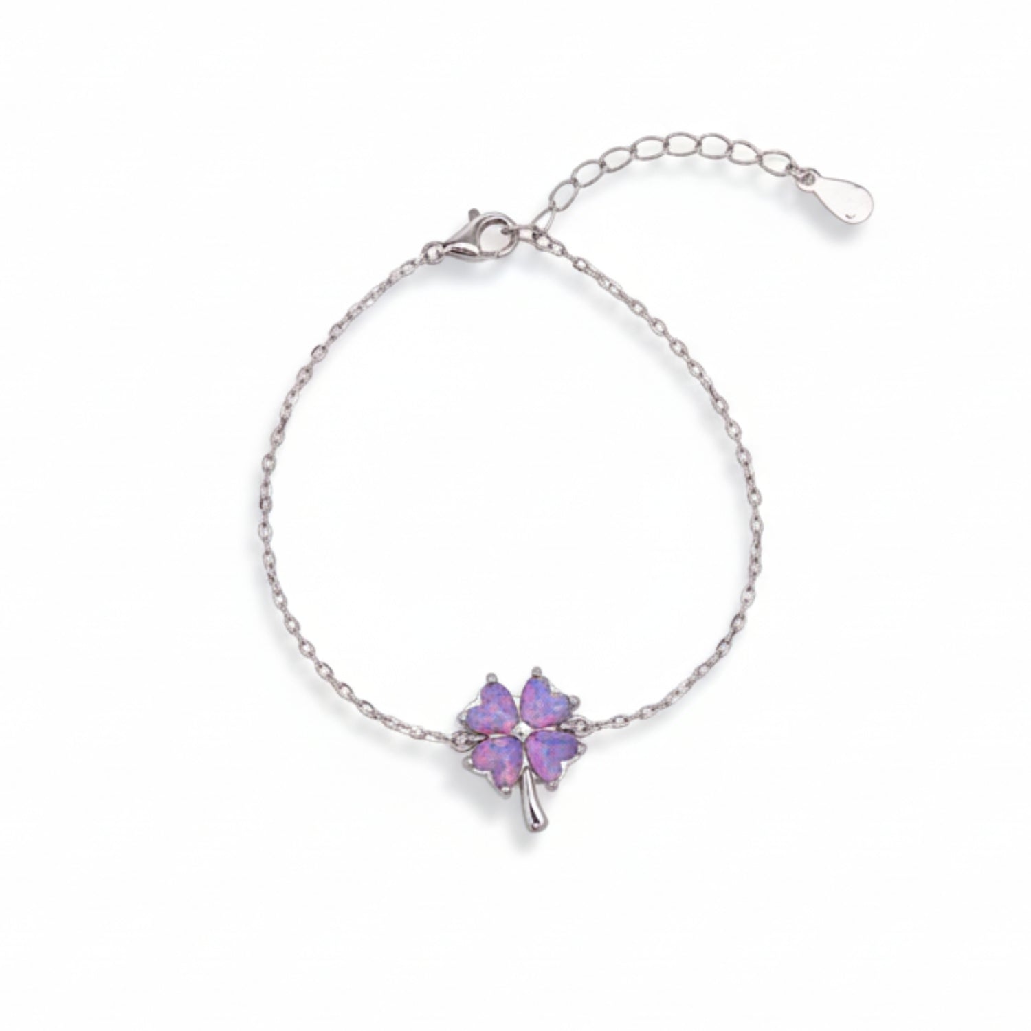 Purple Opal Clover Sterling Silver Bracelet