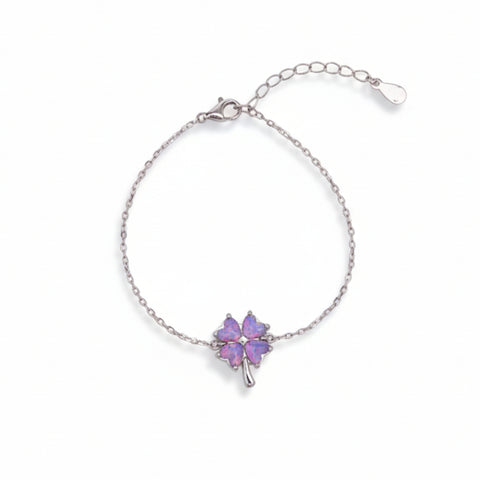 Purple Opal Clover Sterling Silver Bracelet