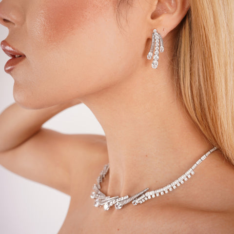 Starlight Cascade Sterling Silver Statement Earrings