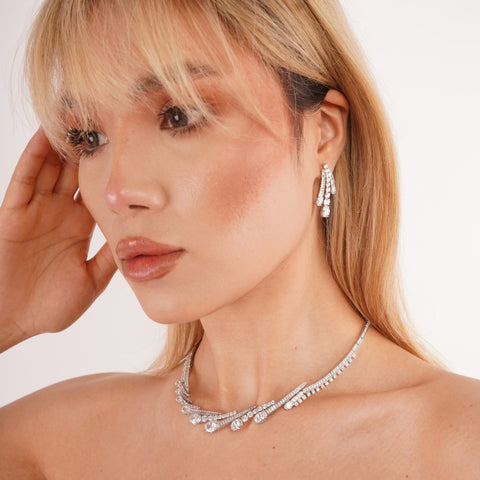 Starlight Cascade Sterling Silver Statement Necklace