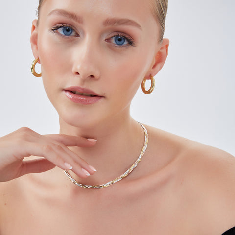 Gold Rose Gold and Silver Spiral Sterling Silver Flat Necklace