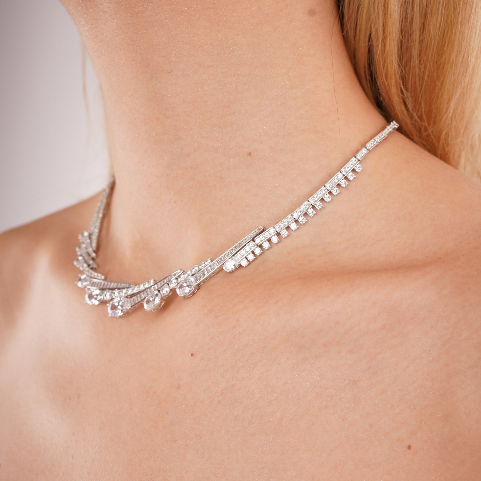 Starlight Cascade Sterling Silver Statement Necklace