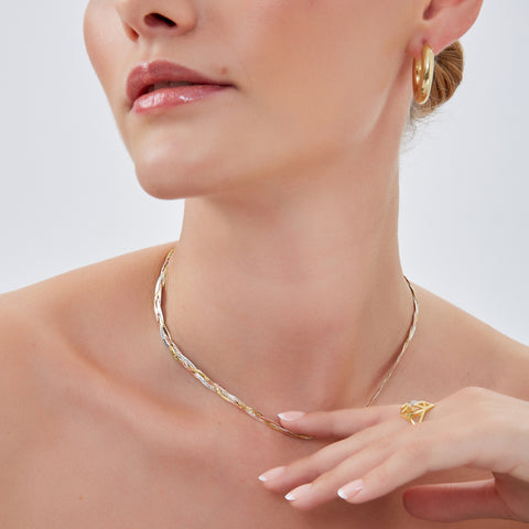 Gold Rose Gold and Silver Spiral Sterling Silver Flat Necklace