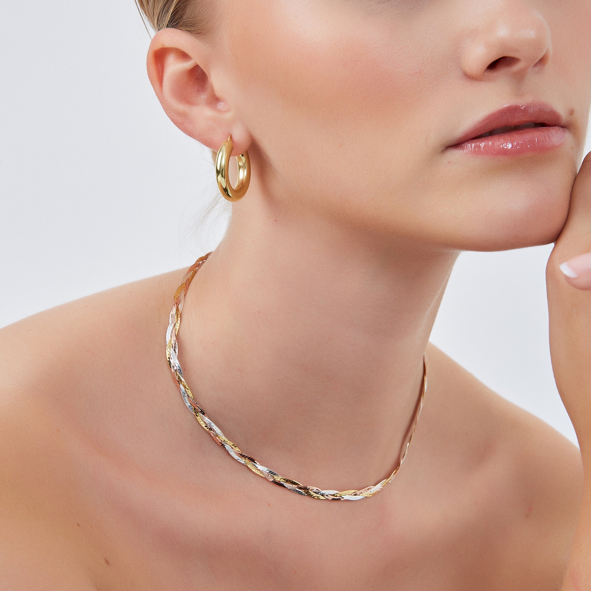 Gold Rose Gold and Silver Spiral Sterling Silver Flat Necklace