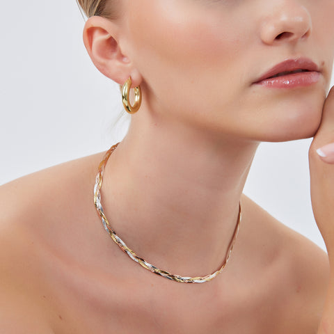 Gold Rose Gold and Silver Spiral Sterling Silver Flat Necklace