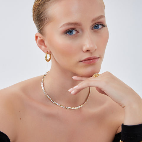 Gold Rose Gold and Silver Spiral Sterling Silver Flat Necklace