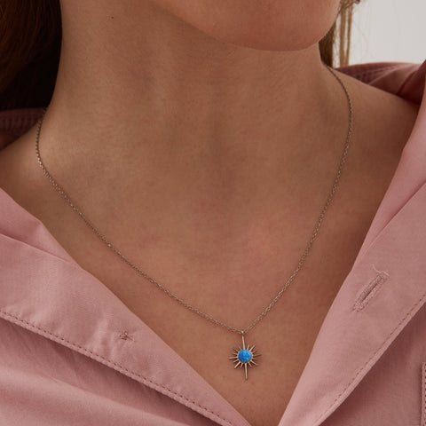 Blue Opal Northernstar Drop Hoop Earrings & Necklace Set in Sterling Silver