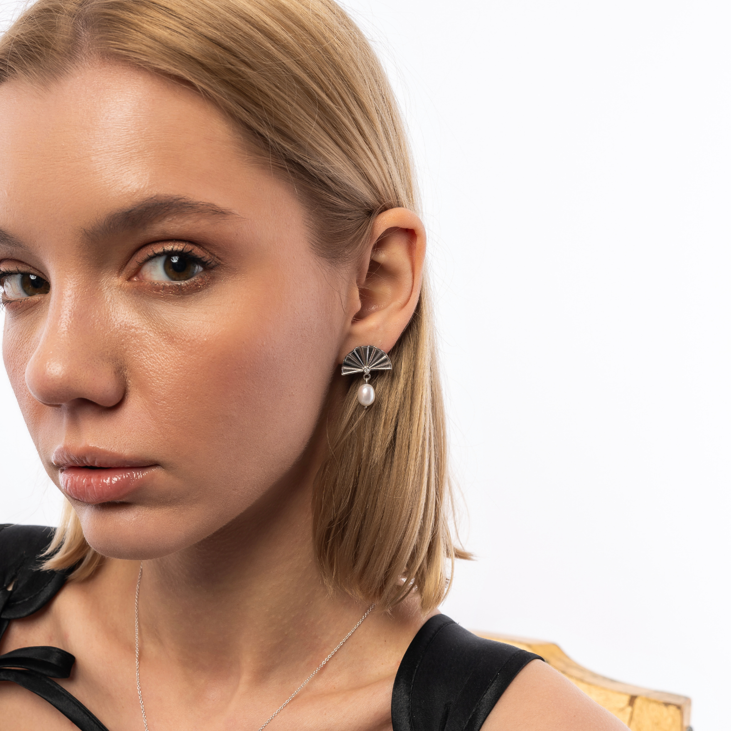 Fine Diamond Sterling Silver Pearl Drop Fan Earrings