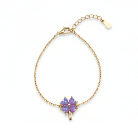 Purple Opal Clover Sterling Silver Bracelet