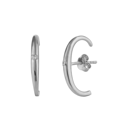 Fine Diamond Sterling Silver Ear Suspension Semi-Hoop Earrings