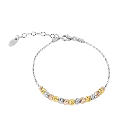 Middle Beaded 3 Color Gold Rose Gold Sterling Silver Handmade Bracelet