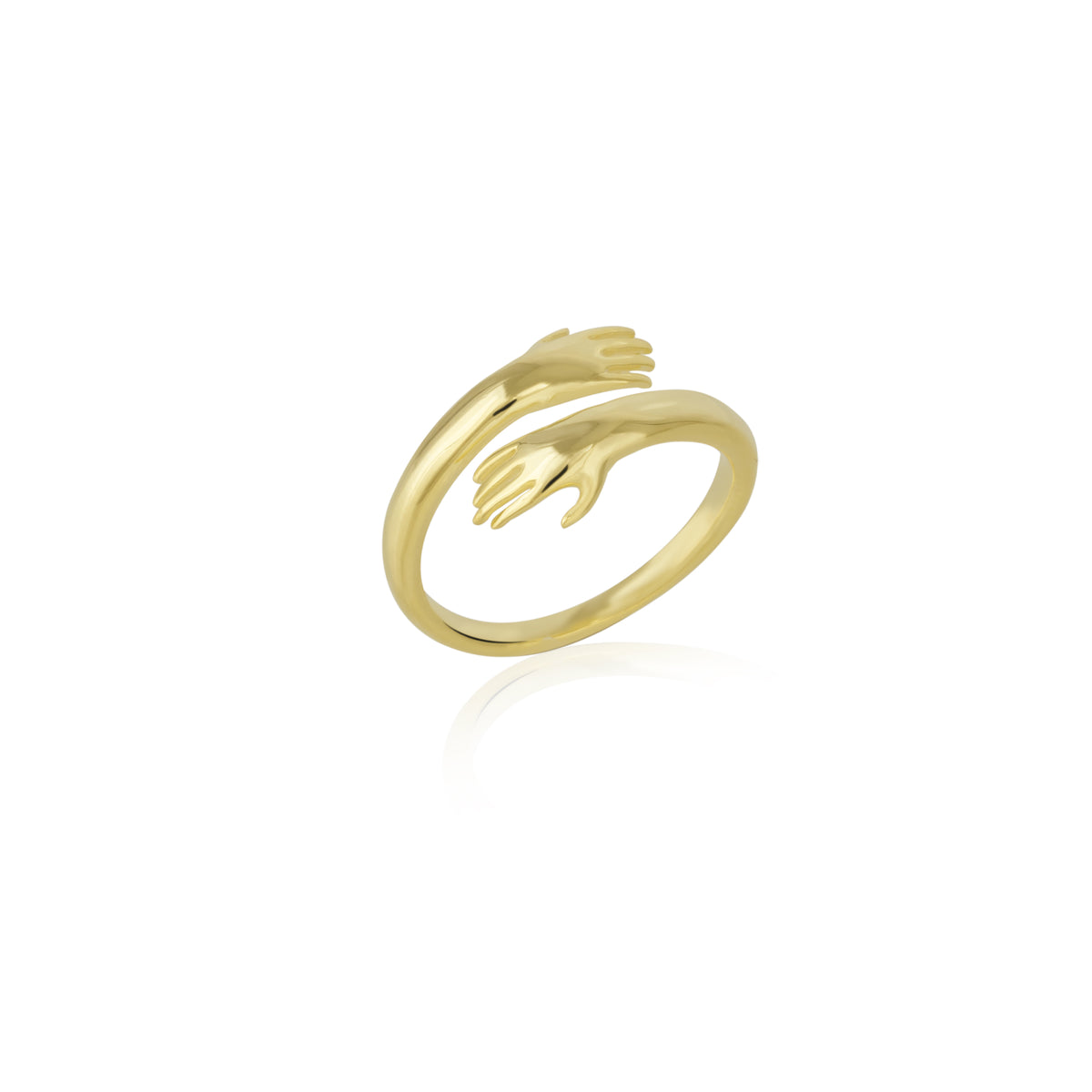 Hug Ring With Hands Sterling Silver and Gold Plated