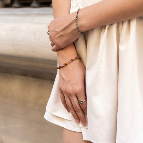 Fine Red Green Tourmaline Sterling Silver Bracelet