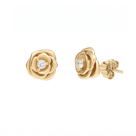 Sterling Silver Rose Stud Earring With Gemstone