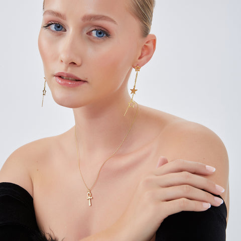 Chain and Stars Sterling Silver Drop Earrings