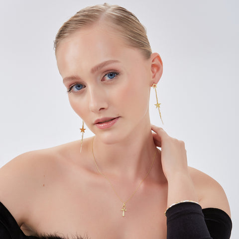 Chain and Stars Sterling Silver Drop Earrings