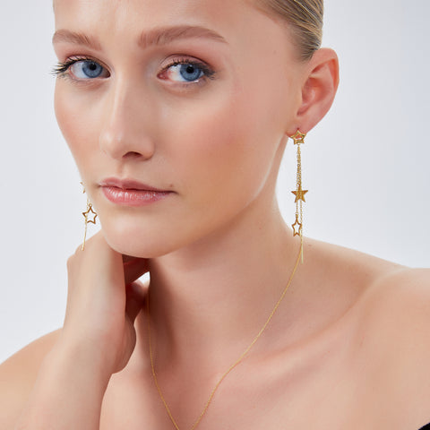 Chain and Stars Sterling Silver Drop Earrings