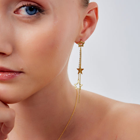 Chain and Stars Sterling Silver Drop Earrings