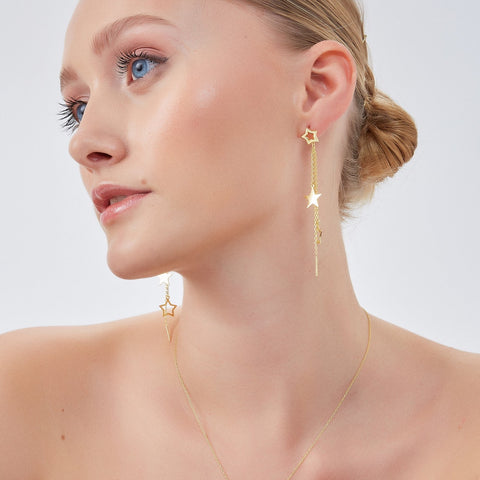 Chain and Stars Sterling Silver Drop Earrings