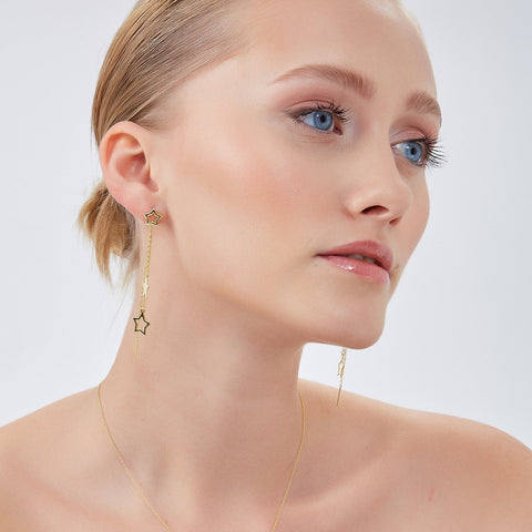 Chain and Stars Sterling Silver Drop Earrings