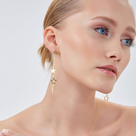 Chain and Stars Sterling Silver Drop Earrings