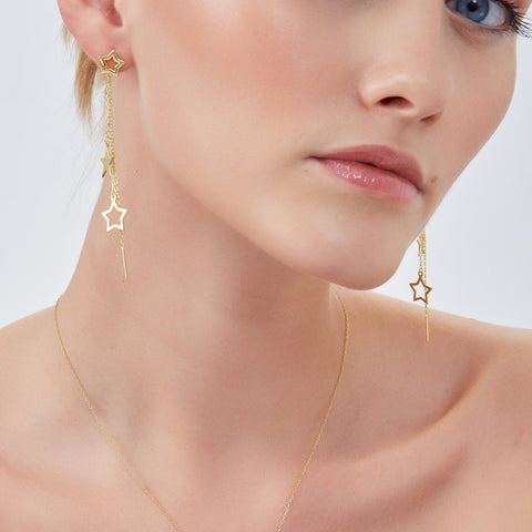 Chain and Stars Sterling Silver Drop Earrings