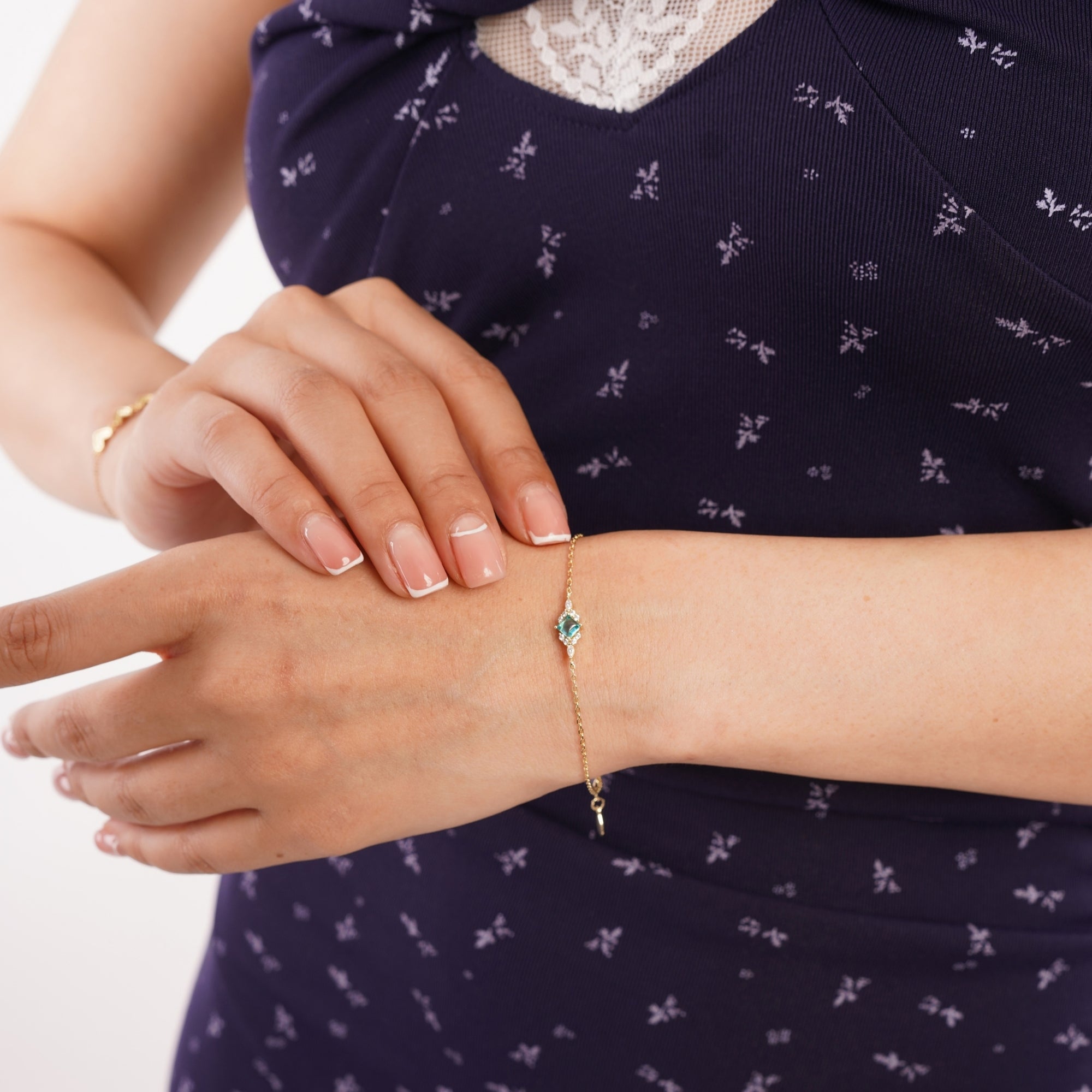 Sterling Silver Green Princess Halo Bracelet