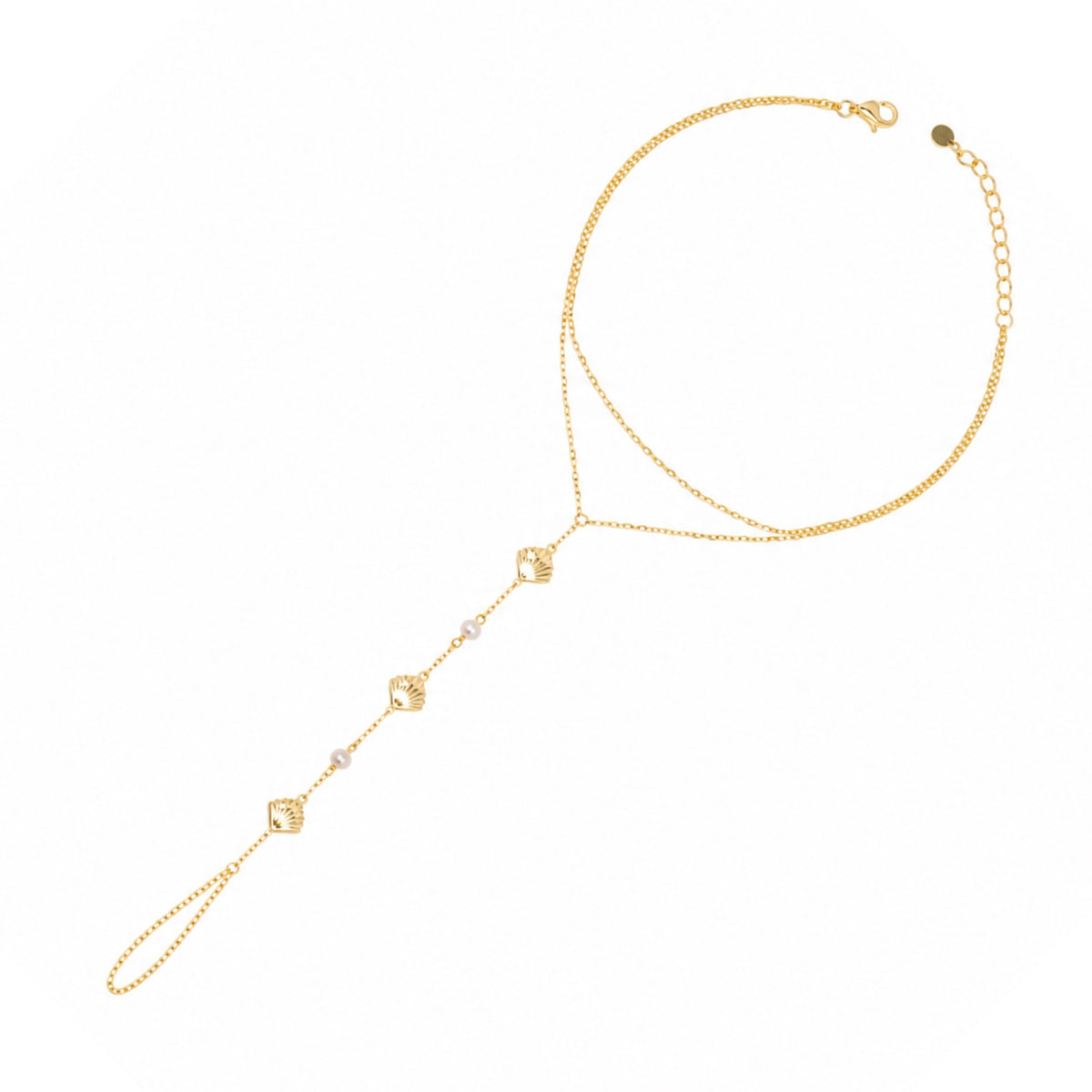 Gold-Plated Sterling Silver Seashell Pearl Hand Chain