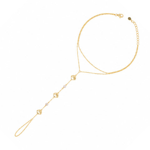Gold-Plated Sterling Silver Seashell Pearl Hand Chain