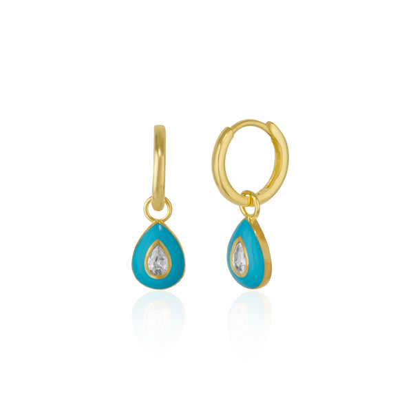 Enamelled Jewelled Sterling Drop Hoop Earrings