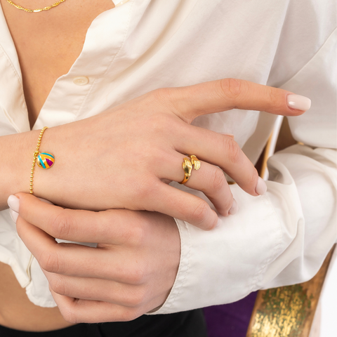 New Hug Ring With Hands Sterling Silver and Gold Plated