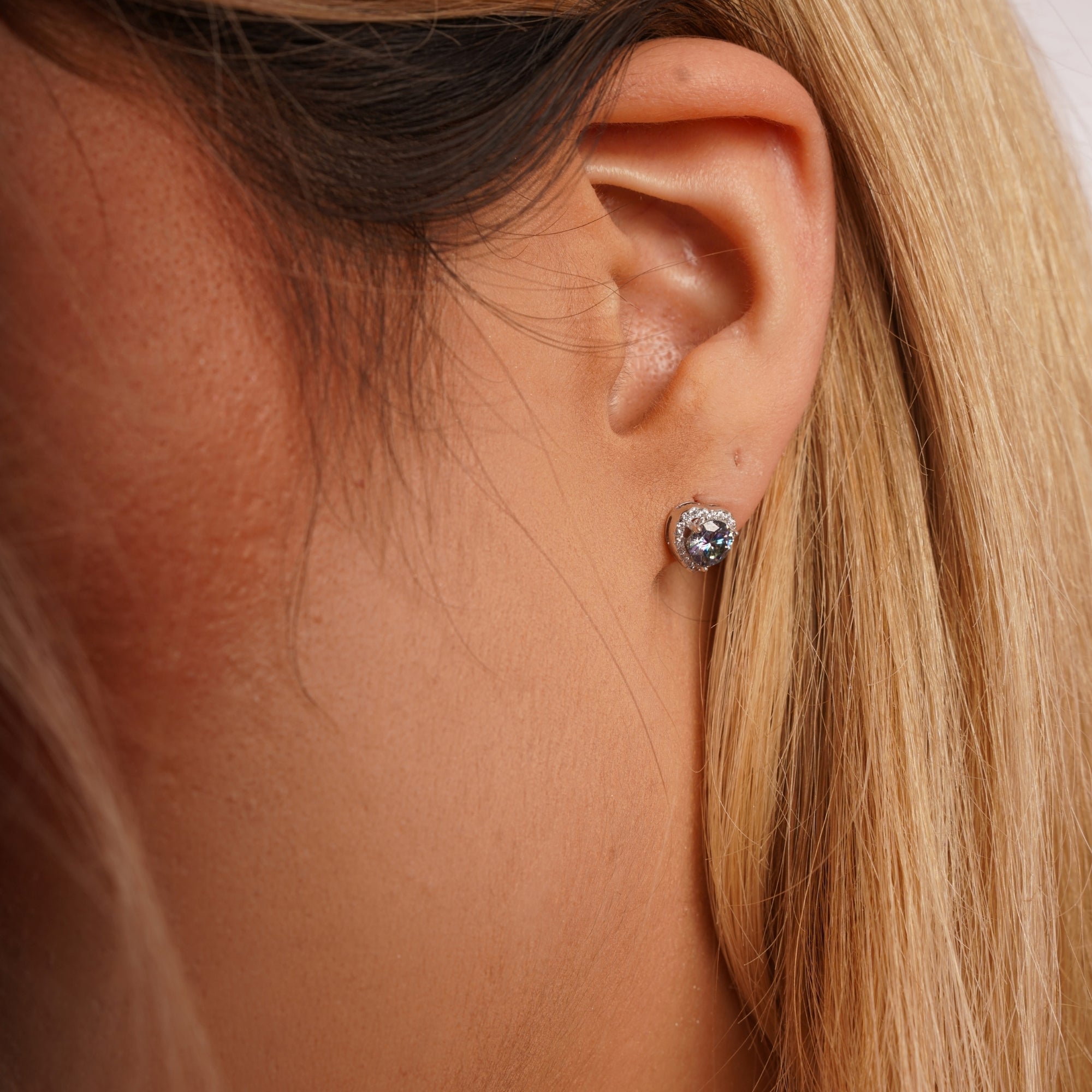Sterling Silver Heart Halo Moissanite Earring