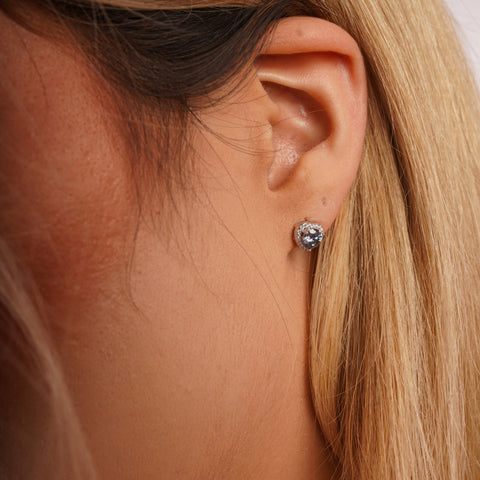 Sterling Silver Heart Halo Moissanite Earring