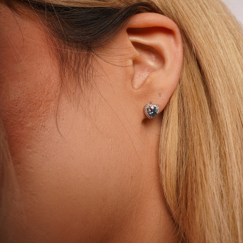 Sterling Silver Heart Halo Moissanite Earring