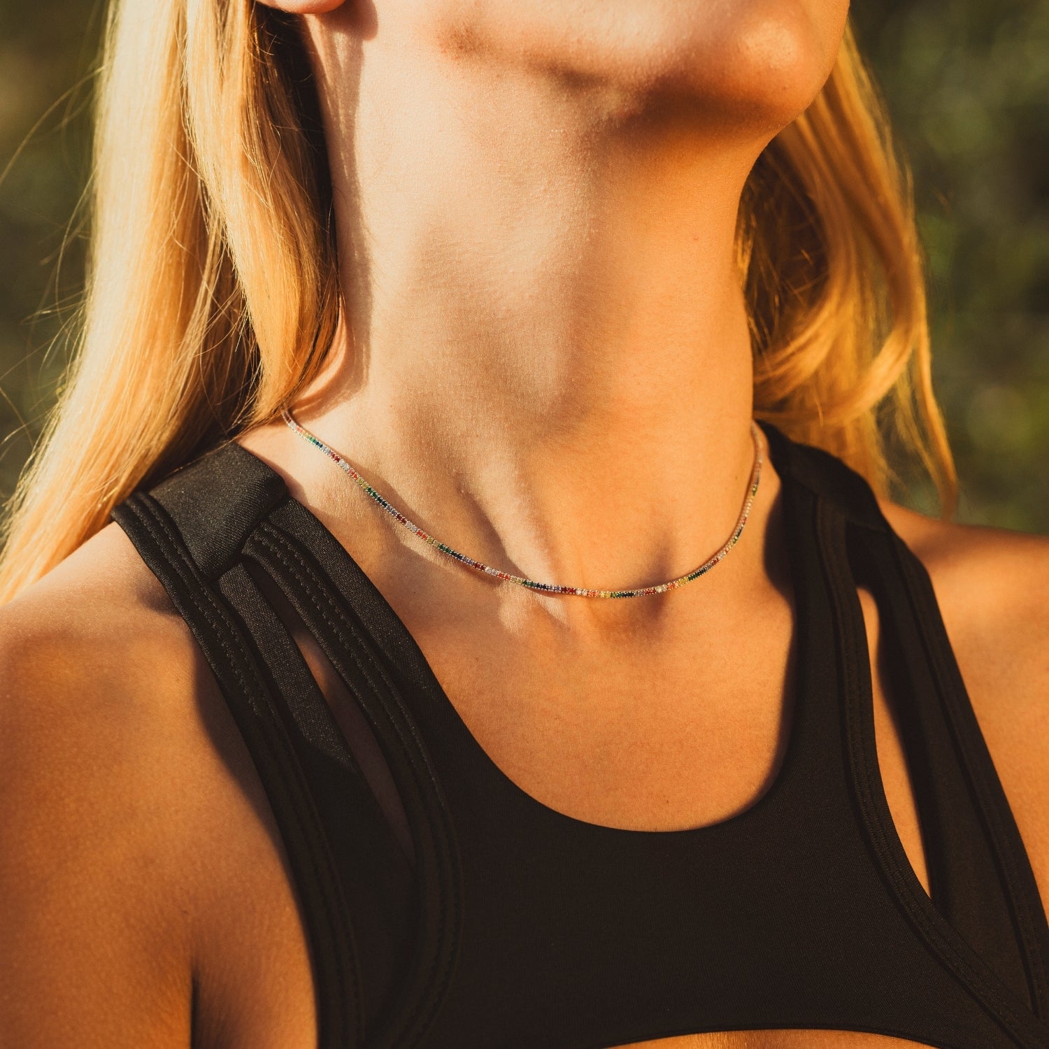 Rainbow Tennis Necklace and Bracelet Set Sterling Silver