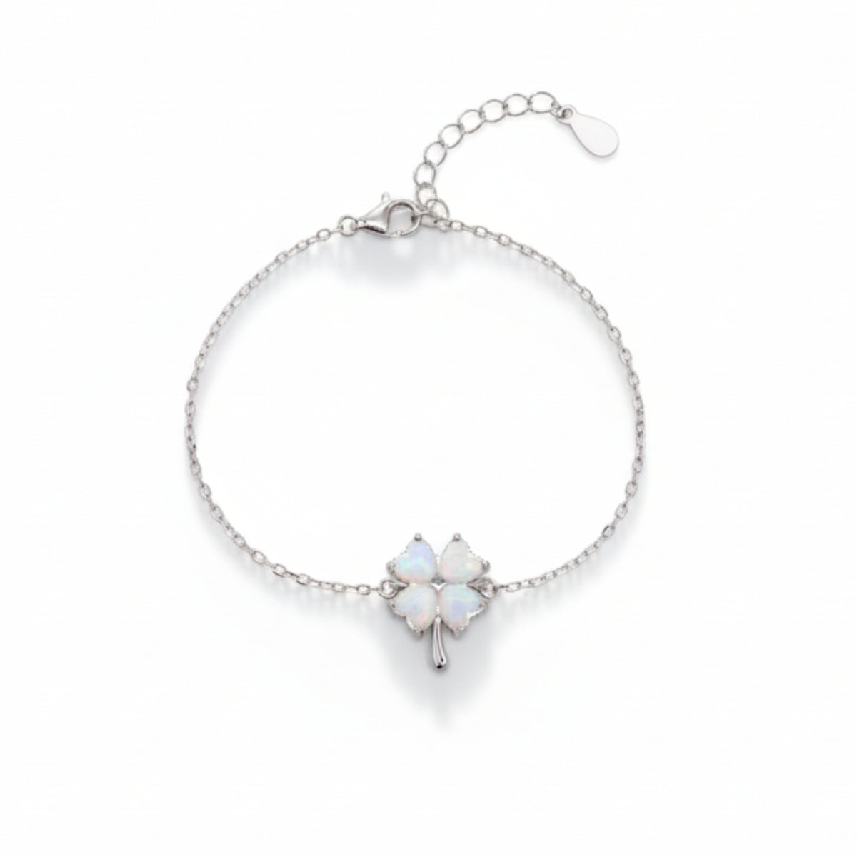 White Opal Clover Sterling Silver Bracelet