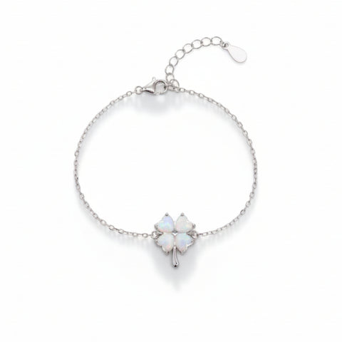 White Opal Clover Sterling Silver Bracelet