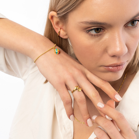 New Hug Ring With Hands Sterling Silver and Gold Plated