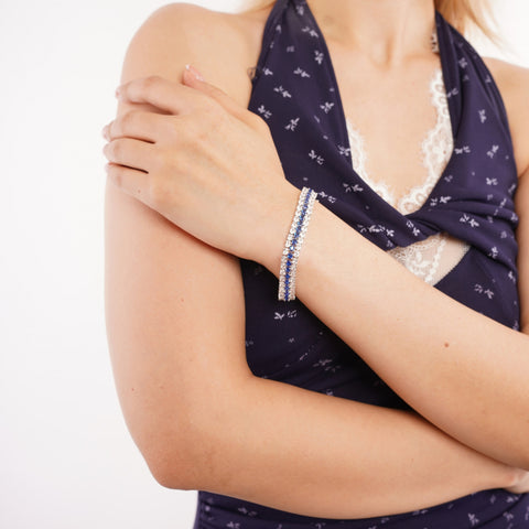 Blue Tripple Row Sterling Silver Tennis Bracelet