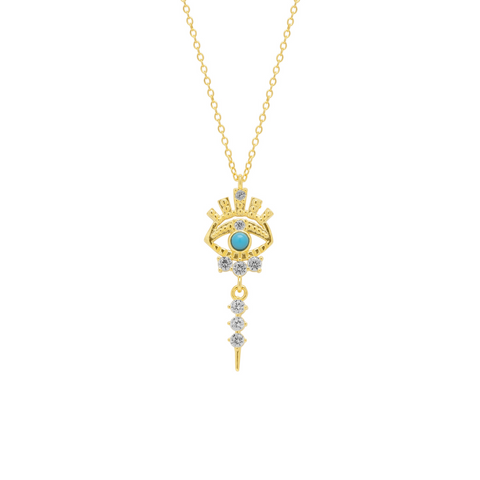 Turquoise Evil Eye Eyelash Drop Sterling Silver Necklace