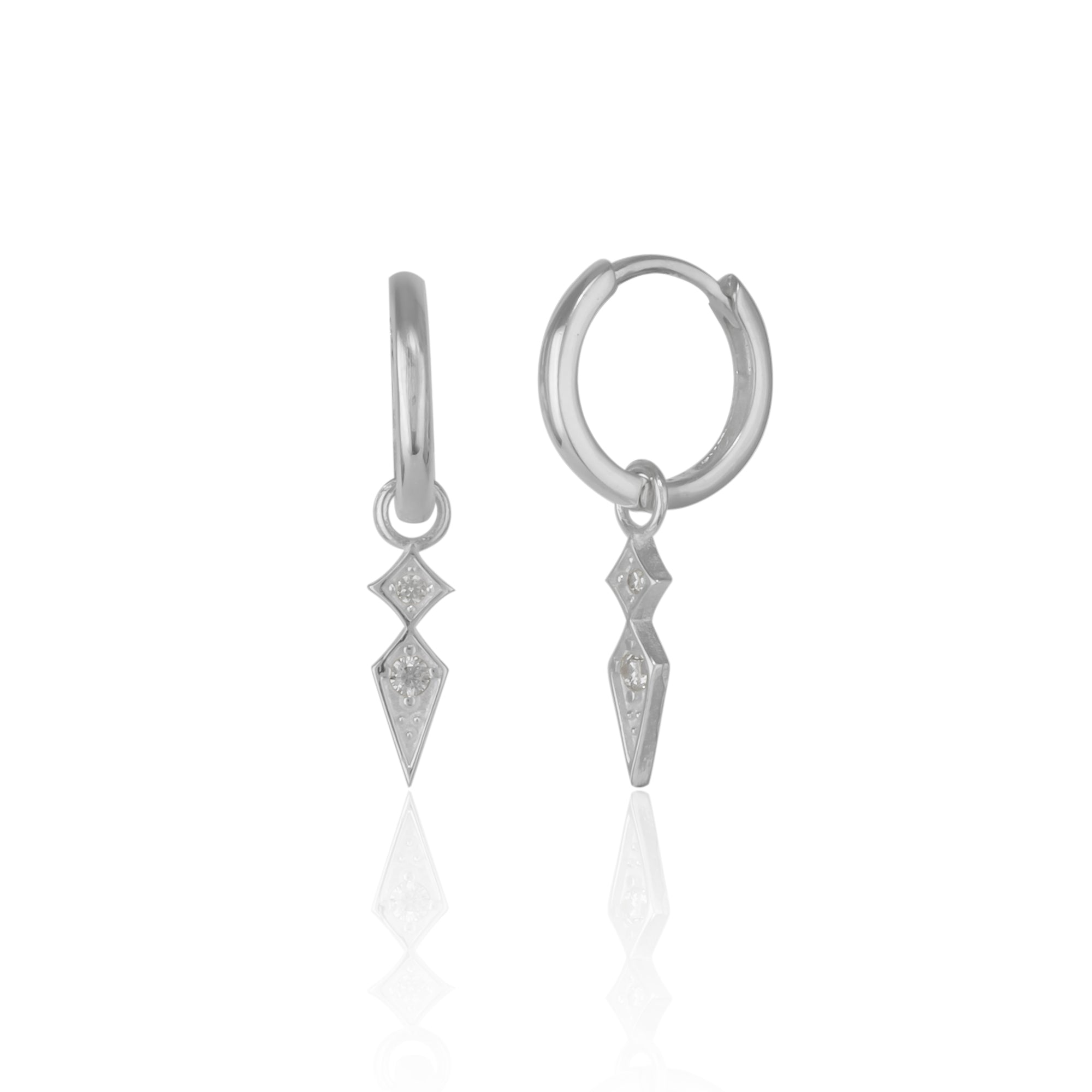 Sterling Silver Pave Spike Rhombus Drop Earring