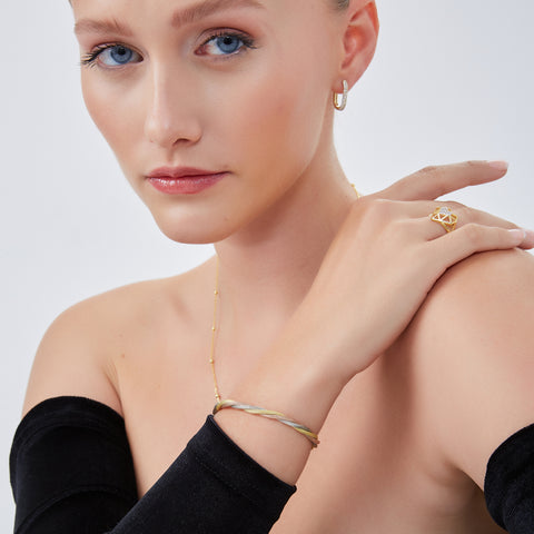 Twisted Rope 3 Color Gold Rose Gold Sterling Silver Handcrafted Bracelet