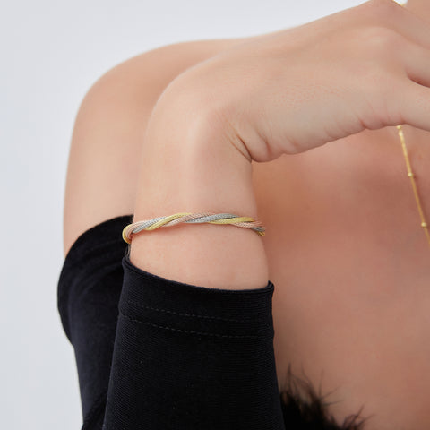 Twisted Rope 3 Color Gold Rose Gold Sterling Silver Handcrafted Bracelet