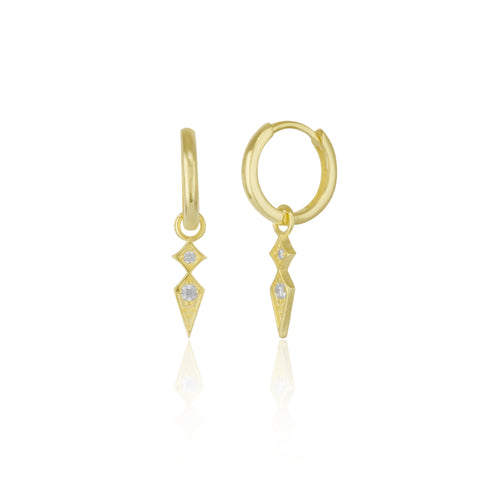 Sterling Silver Pave Spike Rhombus Drop Earrings