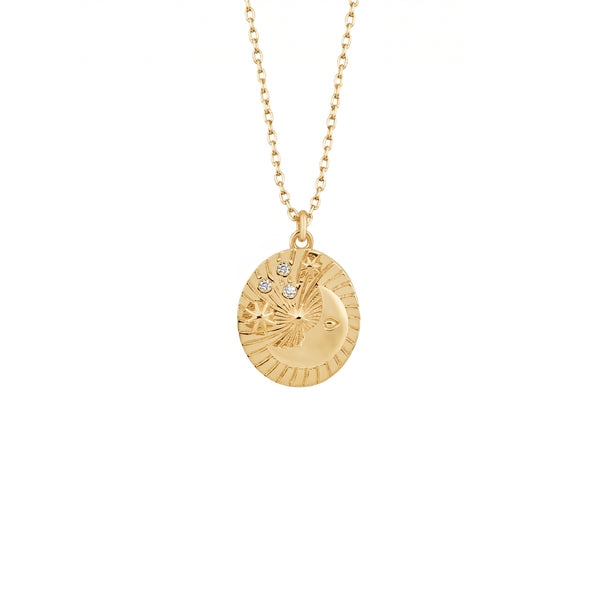 Moon Embossed Silhouette Sterling Medal Necklace