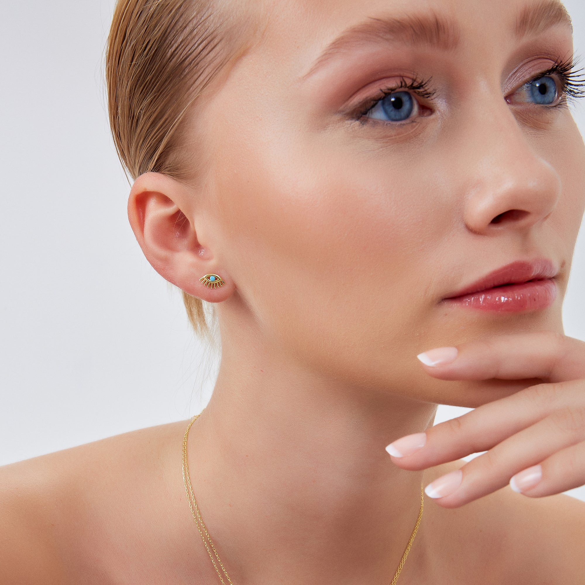 Turquoise Bleu Eye Stud Earrings Sterling Silver