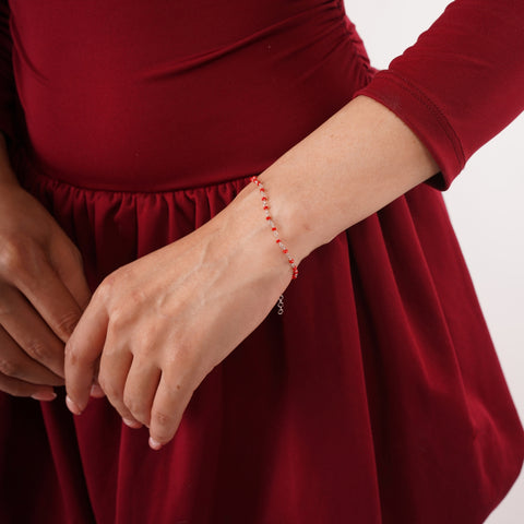 Sterling Silver Red Beaded Station Bracelet